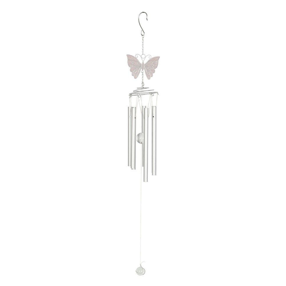 Something Different - White Butterfly Windchime - Silver coloured/White